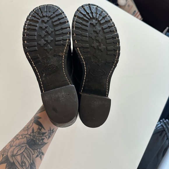 Vintage Frye Sabrina 6G Black Leather Boots 8.5 USA Lace Up Combat Block Heel - Picture 5 of 7